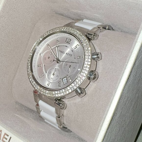 Michael Kors Parker Chronograph Silver/White Dial Ladies Watch